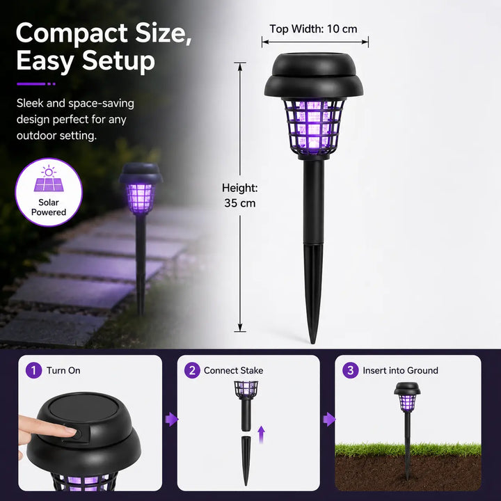 Solar Bug Zapper with Automatic Dusk Sensor and Dual Mode Operation