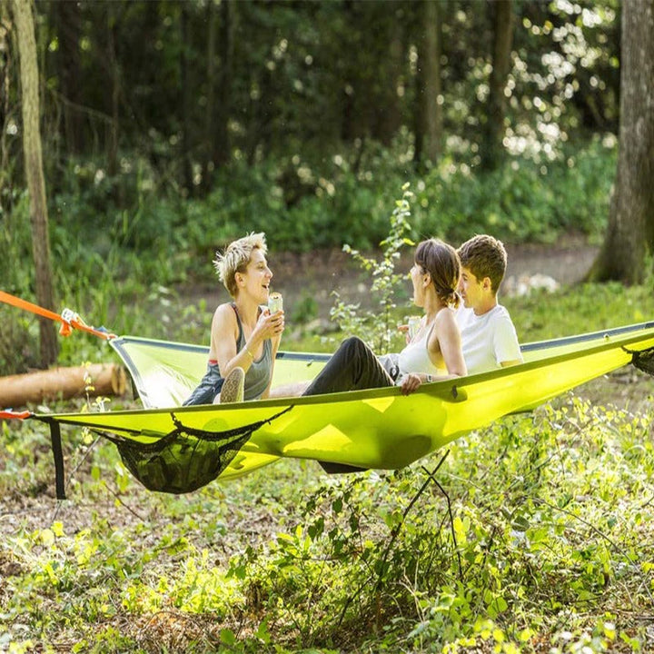 Triangle Hammock with Three-Point Anchor System and Elevated Sleeping Surface