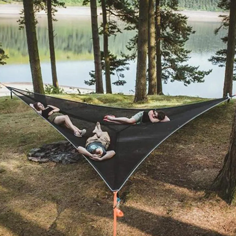 Triangle Hammock with Three-Point Anchor System and Elevated Sleeping Surface