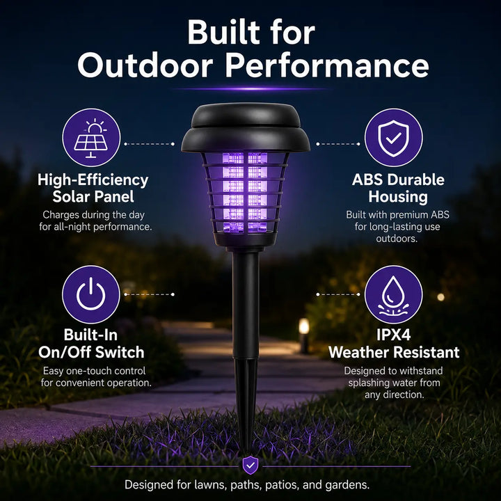 Solar Bug Zapper with Automatic Dusk Sensor and Dual Mode Operation
