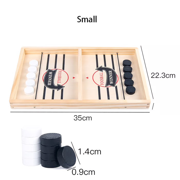Wooden Puck Game with Center Gate and 10 Wooden Pieces for Two Players
