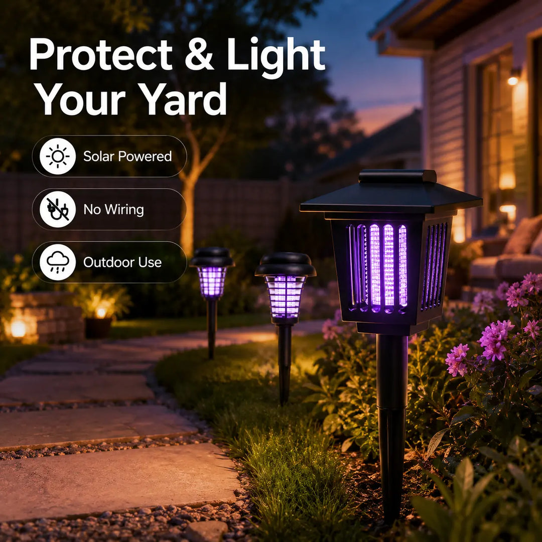 Solar Bug Zapper with Automatic Dusk Sensor and Dual Mode Operation