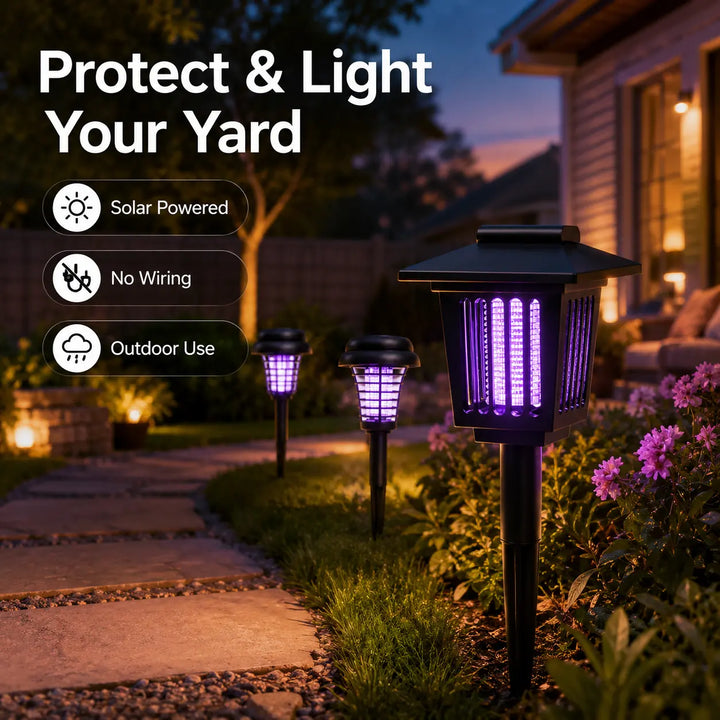 Solar Bug Zapper with Automatic Dusk Sensor and Dual Mode Operation