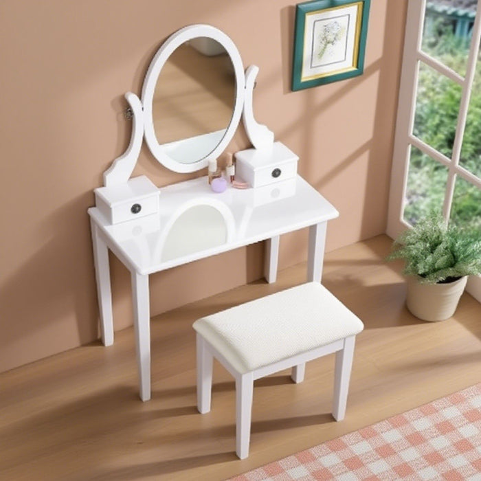 Makeup Vanity with Mirror and Upholstered Stool