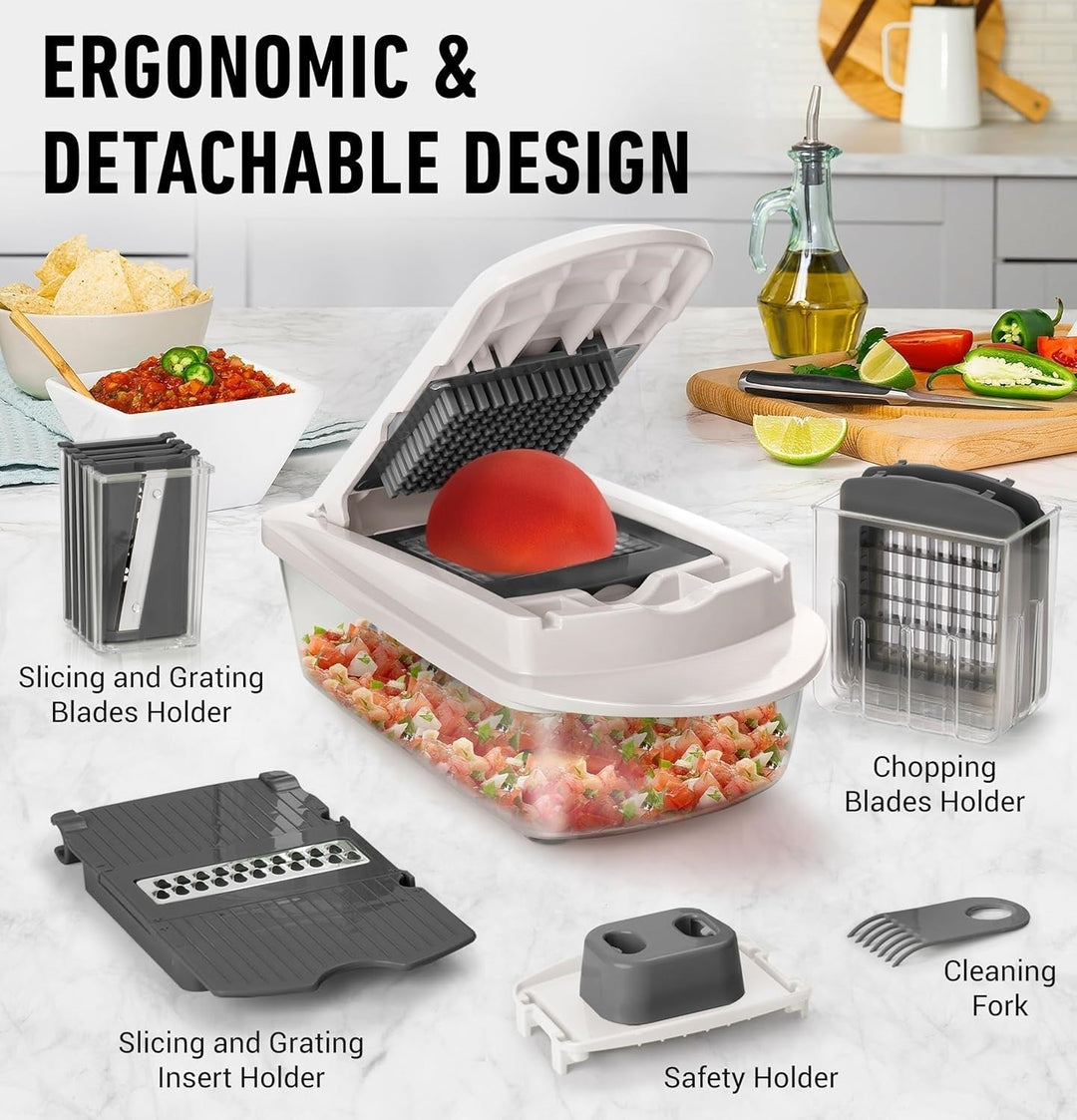 Vegetable Slicer with Eight Interchangeable Blades and Built-in Collection Container