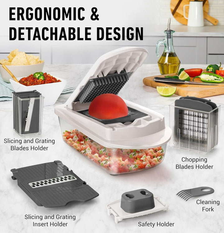 Vegetable Slicer with Eight Interchangeable Blades and Built-in Collection Container
