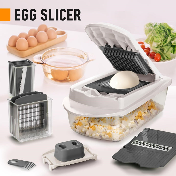 Vegetable Slicer with Eight Interchangeable Blades and Built-in Collection Container