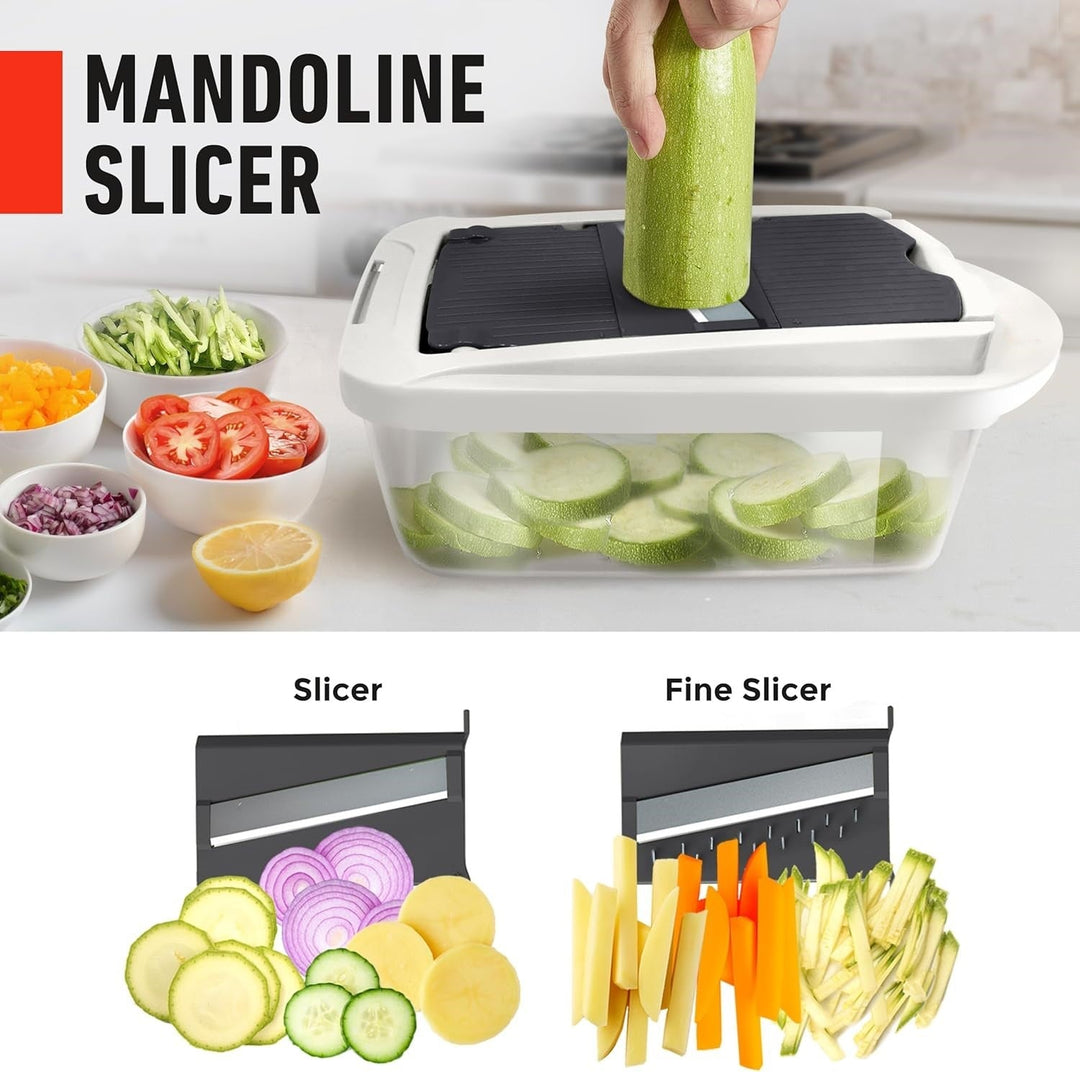 Vegetable Slicer with Eight Interchangeable Blades and Built-in Collection Container