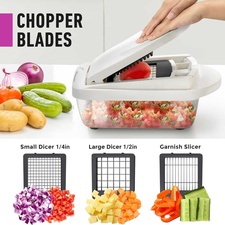Vegetable Slicer with Eight Interchangeable Blades and Built-in Collection Container