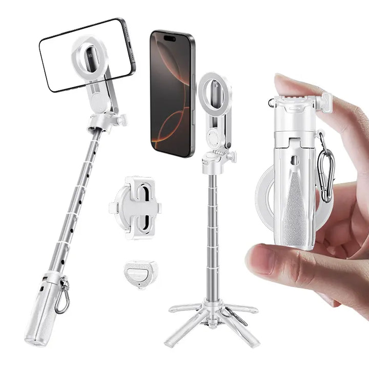 Selfie Stick with Magnetic Phone Holder and 10-Meter Wireless Remote, Tripod Base