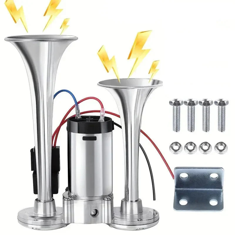 Dual Horn System with Built-In Compressor for 12V Vehicles