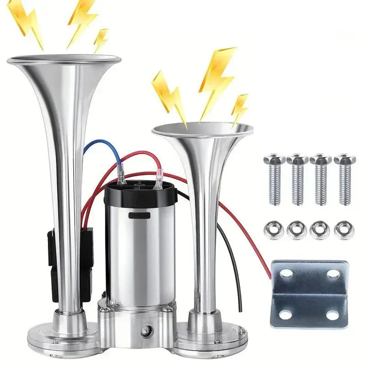 Dual Horn System with Built-In Compressor for 12V Vehicles
