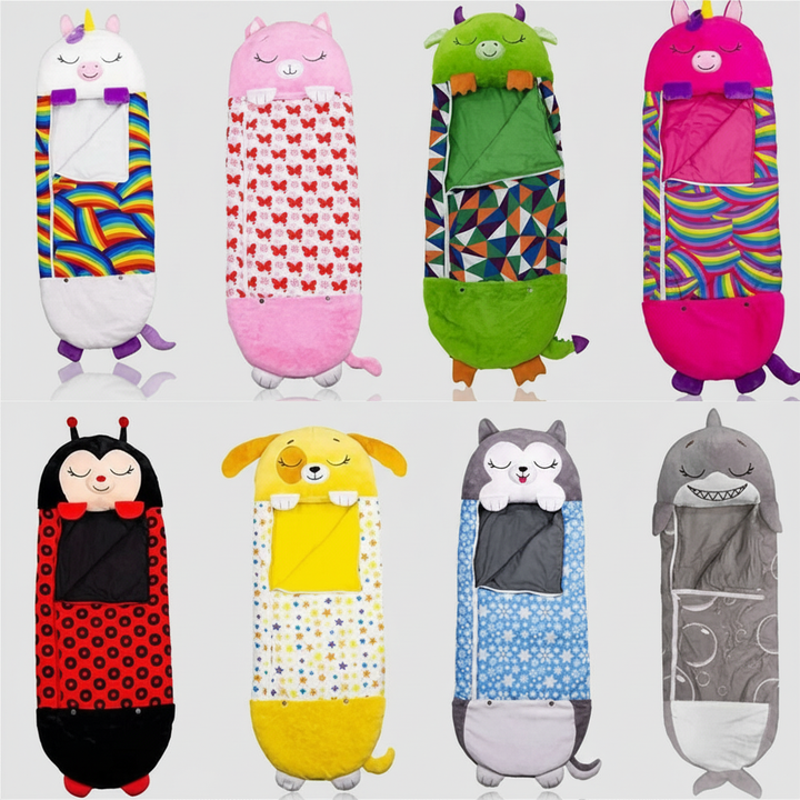 Animal Shape Kids Sleeping Bag with Foldable Pillow Design and Breathable Fabric