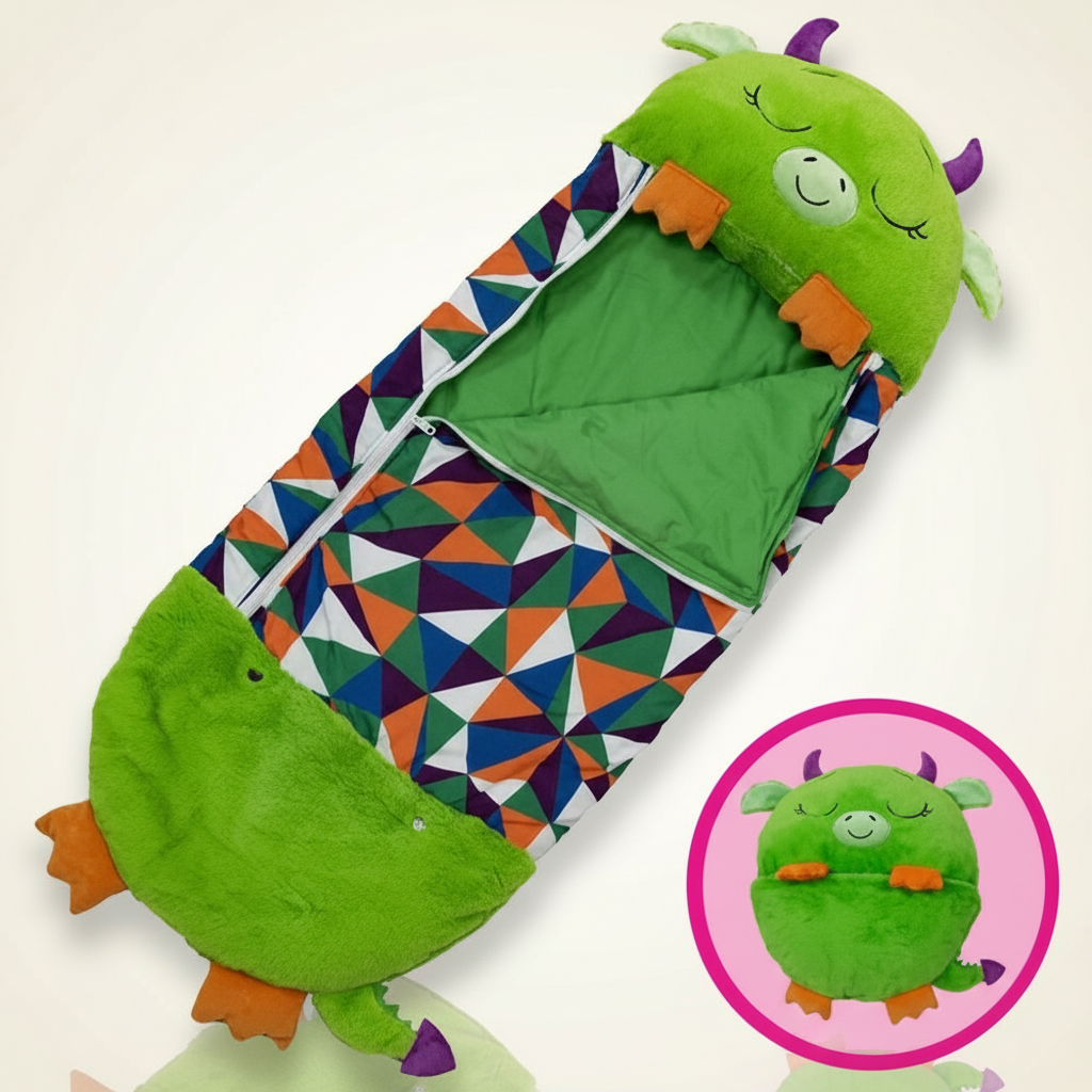 Animal Shape Kids Sleeping Bag with Foldable Pillow Design and Breathable Fabric