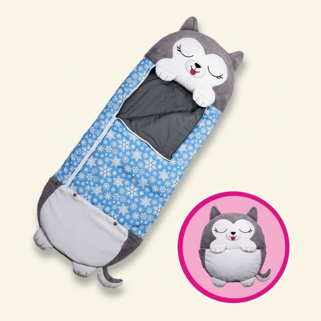 Animal Shape Kids Sleeping Bag with Foldable Pillow Design and Breathable Fabric