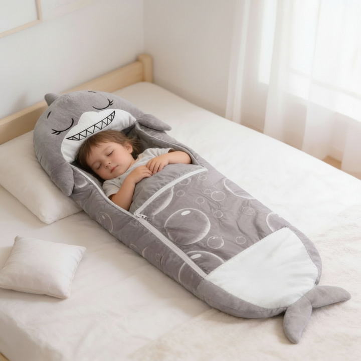 Animal Shape Kids Sleeping Bag with Foldable Pillow Design and Breathable Fabric