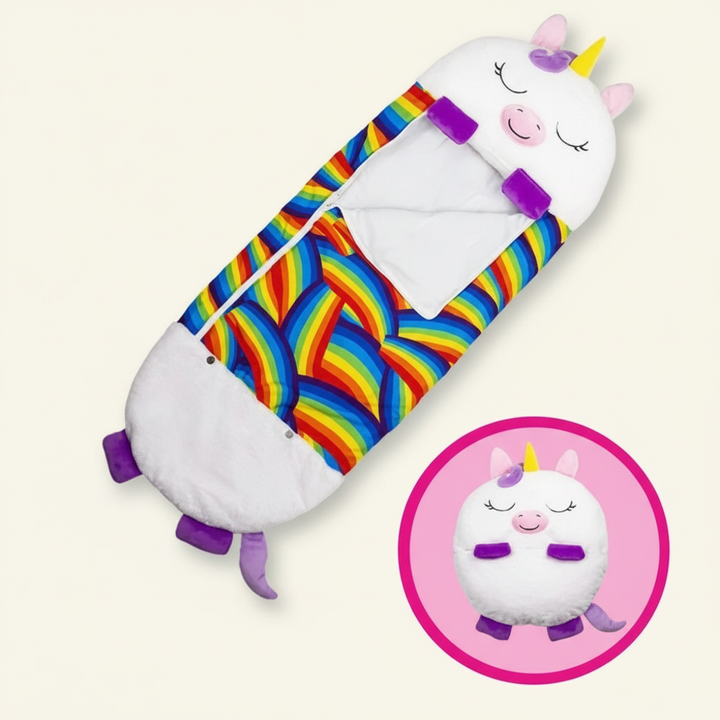 Animal Shape Kids Sleeping Bag with Foldable Pillow Design and Breathable Fabric