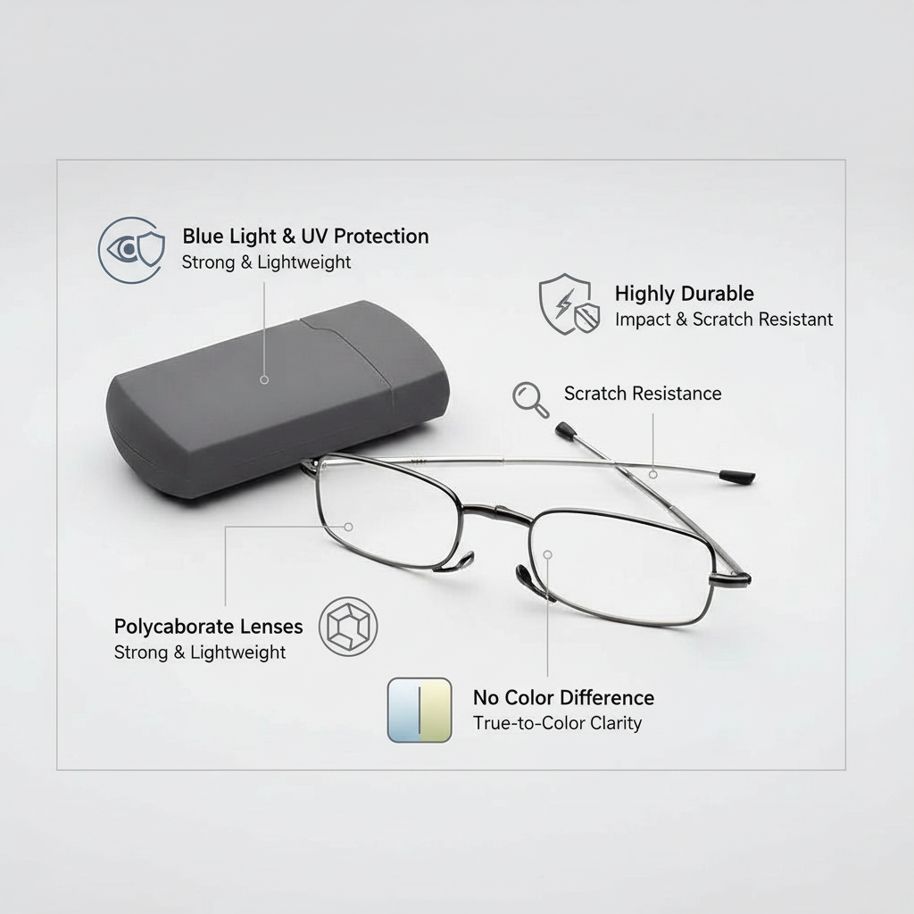Foldable Reading Glasses with HD Scratch Resistant Lenses and Protective Case