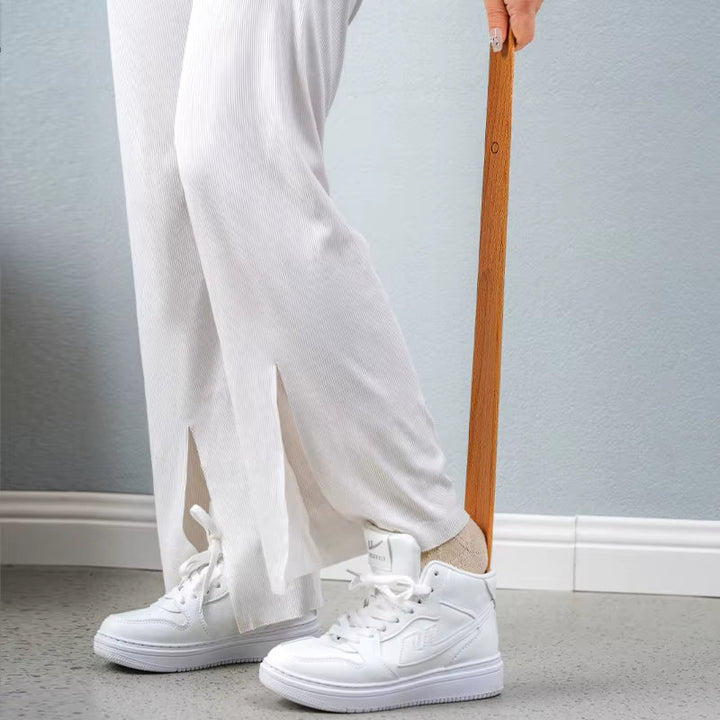 Extra Long Shoe Horn with Smooth Curved Surface and Comfortable Grip Handle