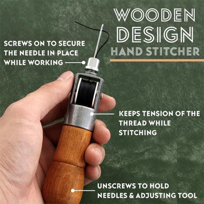 Hand Sewing Awl Kit with Dual Stainless Steel Needles and Waxed Thread