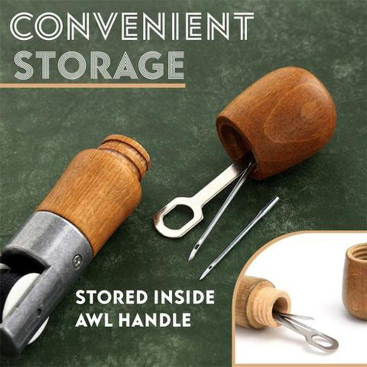 Hand Sewing Awl Kit with Dual Stainless Steel Needles and Waxed Thread