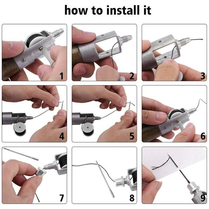 Hand Sewing Awl Kit with Dual Stainless Steel Needles and Waxed Thread