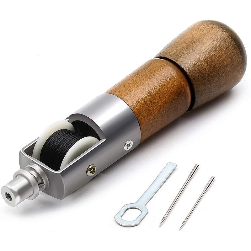 Hand Sewing Awl Kit with Dual Stainless Steel Needles and Waxed Thread