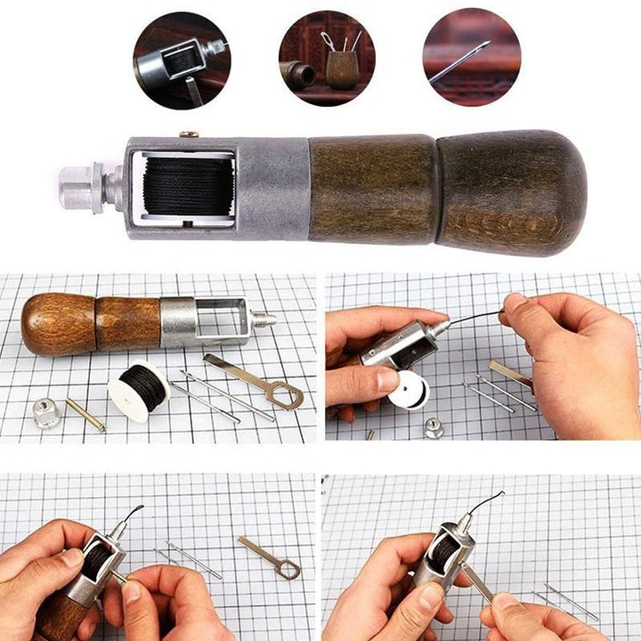 Hand Sewing Awl Kit with Dual Stainless Steel Needles and Waxed Thread
