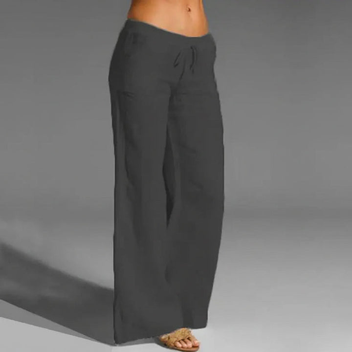 Linen Cotton Blend Trousers with Elastic Waist and Loose Fit for Women