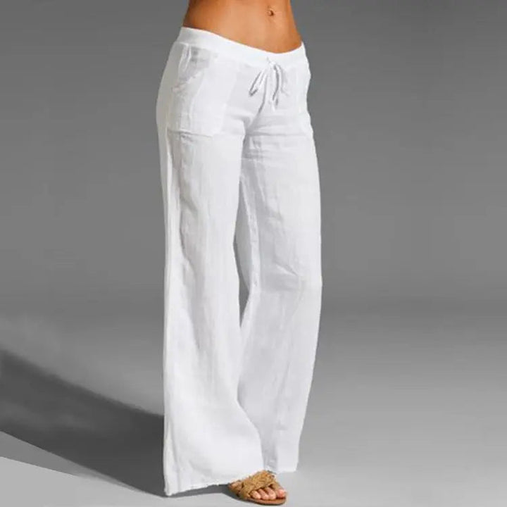 Linen Cotton Blend Trousers with Elastic Waist and Loose Fit for Women