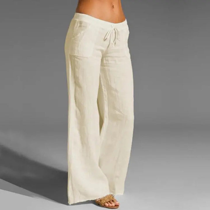 Linen Cotton Blend Trousers with Elastic Waist and Loose Fit for Women