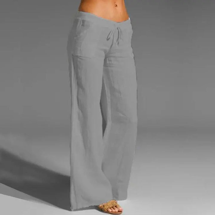 Linen Cotton Blend Trousers with Elastic Waist and Loose Fit for Women