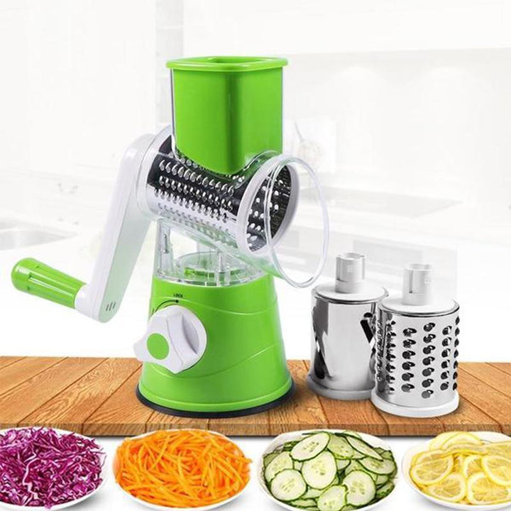 Rotary Vegetable Grater with 3 Interchangeable Stainless Steel Blades and Suction Feet