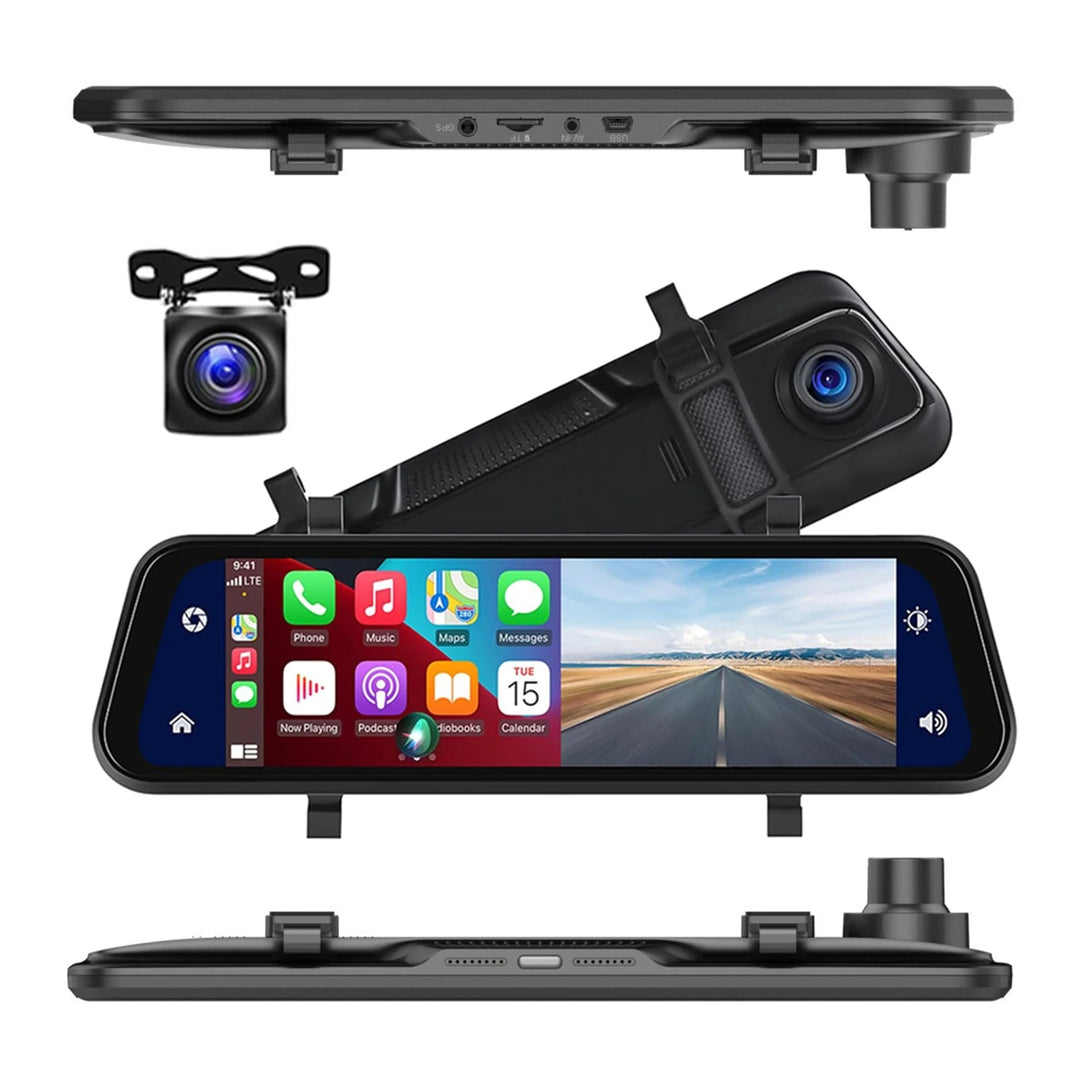 Mirror Dash Cam with Dual HD Recording and GPS Tracking, 9.66in Touchscreen
