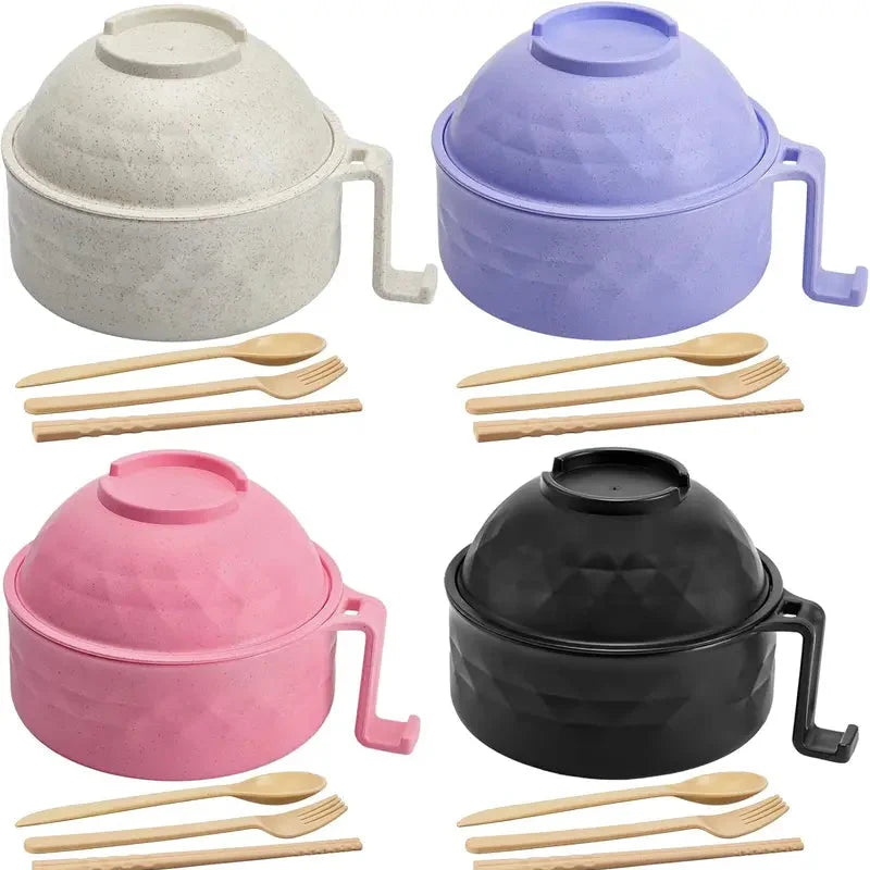 Microwave Ramen Bowl Set with Locking Lid and Cool-Touch Handle, 6-Pack
