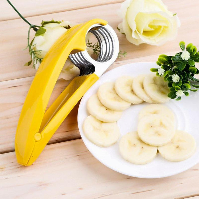 Handheld Banana Slicer with Eleven Stainless Steel Blades and Ergonomic Grip