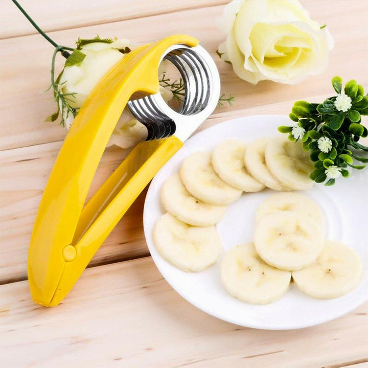 Handheld Banana Slicer with Eleven Stainless Steel Blades and Ergonomic Grip