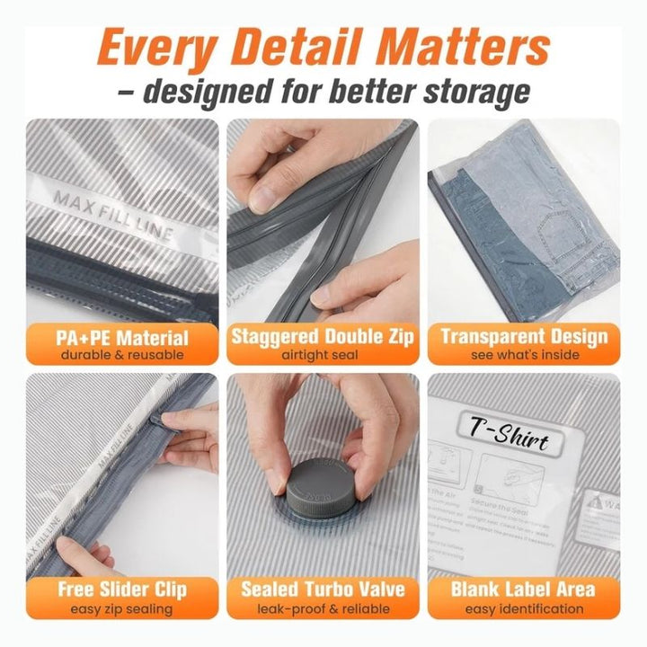 Vacuum Storage Bags with Wireless Pump, 15-Piece Set for Clothing and Bedding