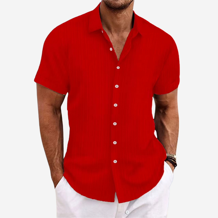 Linen Cotton Blend Shirt with Open Stitch Closure and Regular Fit