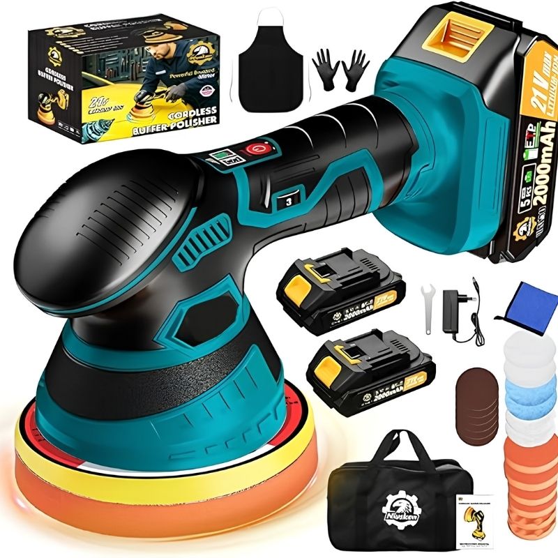 Cordless Orbital Buffer Polisher with Variable Speed and Multiple Foam Pads