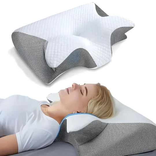 Orthopaedic Memory Foam Neck Pillow with Contoured Support and Washable Cover