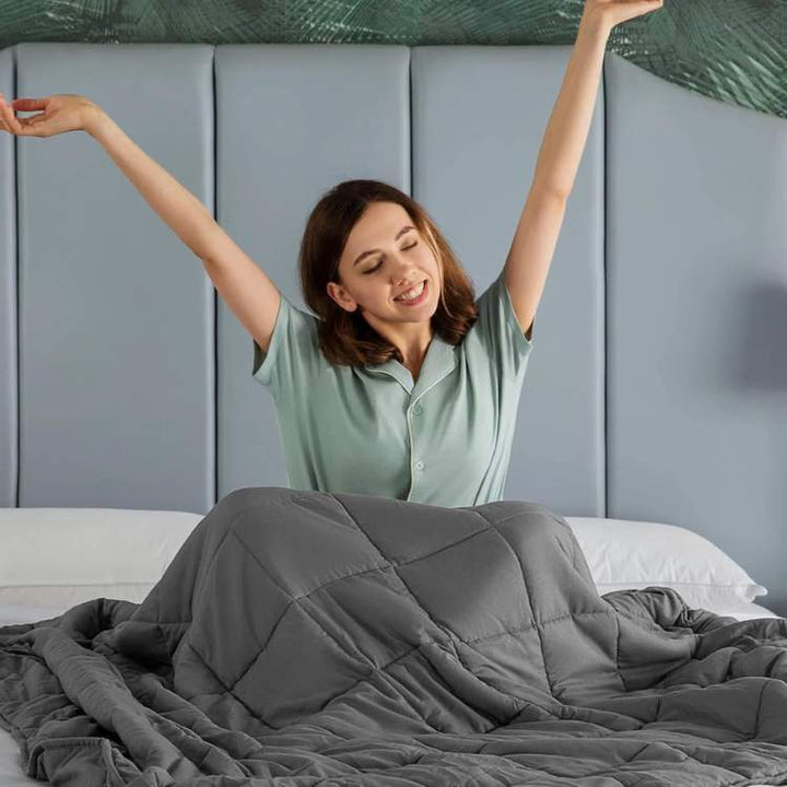 Weighted Blanket with Stitched Pockets and Breathable Zippered Cover, Textured Finish