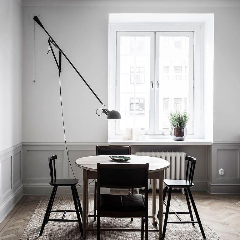 Adjustable Wall Lamp with Extended Arm and Rotating Shade, Cast Iron Counterweight