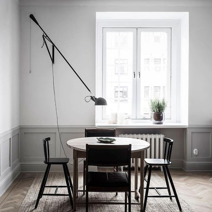 Adjustable Wall Lamp with Extended Arm and Rotating Shade, Cast Iron Counterweight