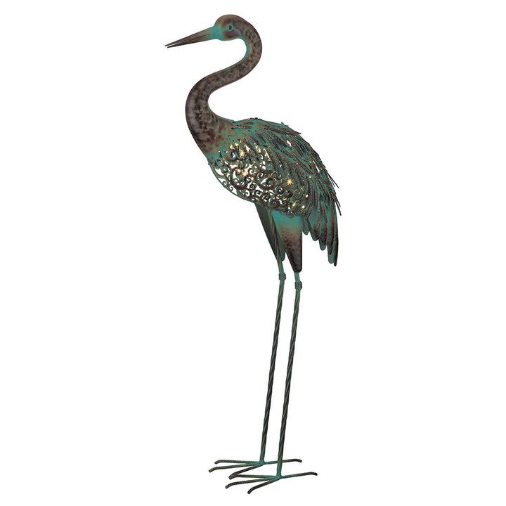Solar Crane Garden Statue with Blinking LED Lights and Rechargeable Battery