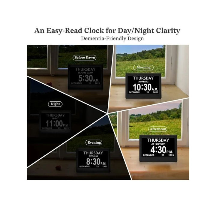 Activity Reminder Clock with Eight Daily Task Icons and Large Adjustable Display