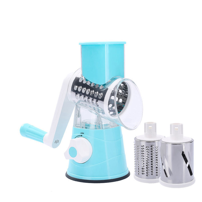 Rotary Vegetable Grater with 3 Interchangeable Stainless Steel Blades and Suction Feet