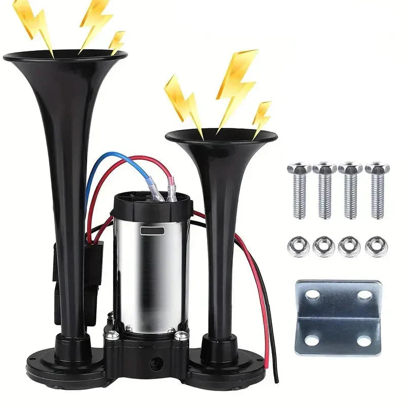 Dual Horn System with Built-In Compressor for 12V Vehicles