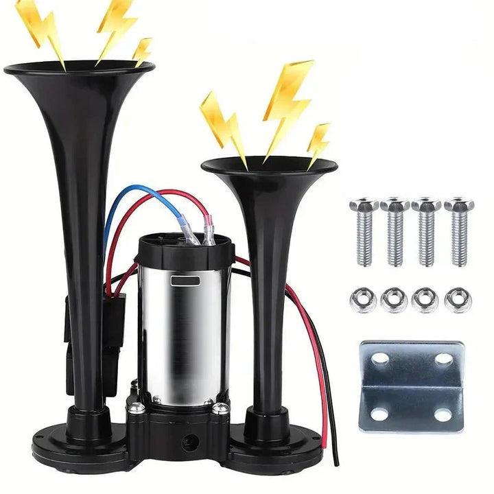 Dual Horn System with Built-In Compressor for 12V Vehicles