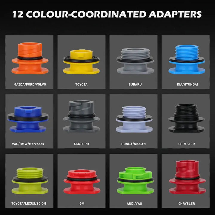 Oil Funnel Adapter Set with 12 colour Coded Pieces and Magnetic Storage Trays